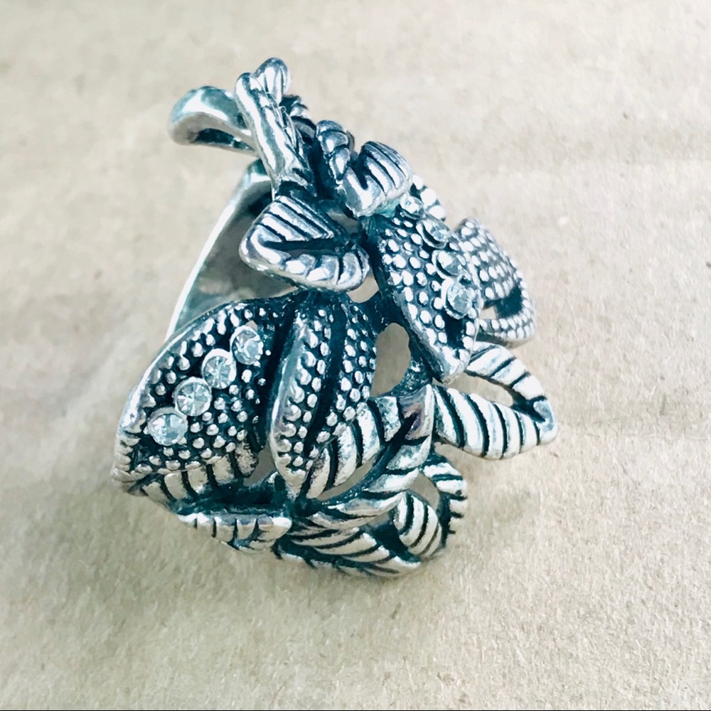 Boho Tribal Egypt Leaves Rustic Silver Ring - Picture 5 of 8